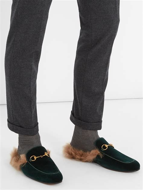 gucci velvet loafers fur